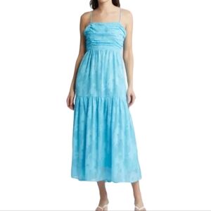 Chelsea28 Jacquard Bow Tie in Back Cutout Maxi Dress Blue M NWOT